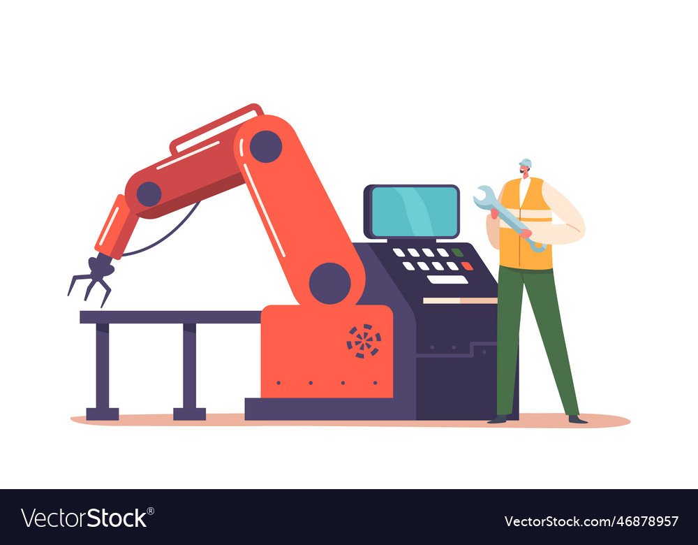 Worker designs engineering control system vector image Worker designs engineering control system