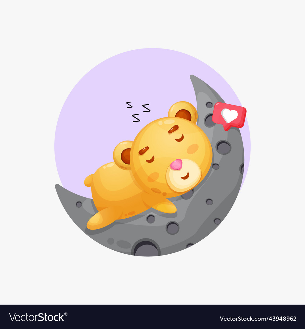 A cute bear sleeping on the moon