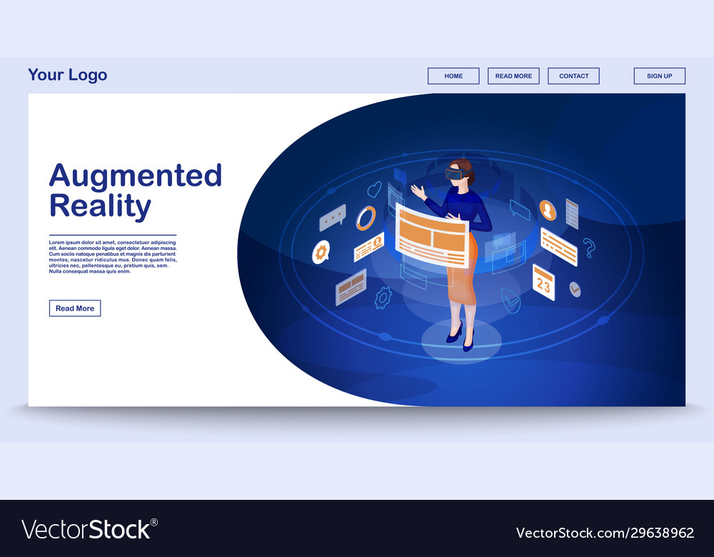Augmented reality webpage template vector image Augmented reality webpage template