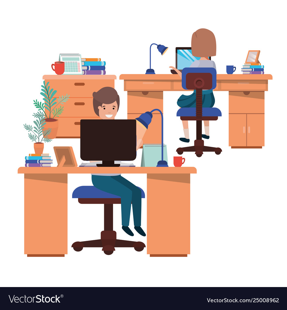 Couple Working In Office Avatar Character Vector Image