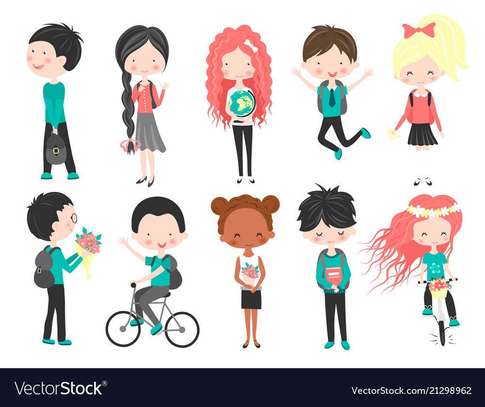 Cute school kidshappy kids cartoon collection vector image Cute school kidshappy kids cartoon collection