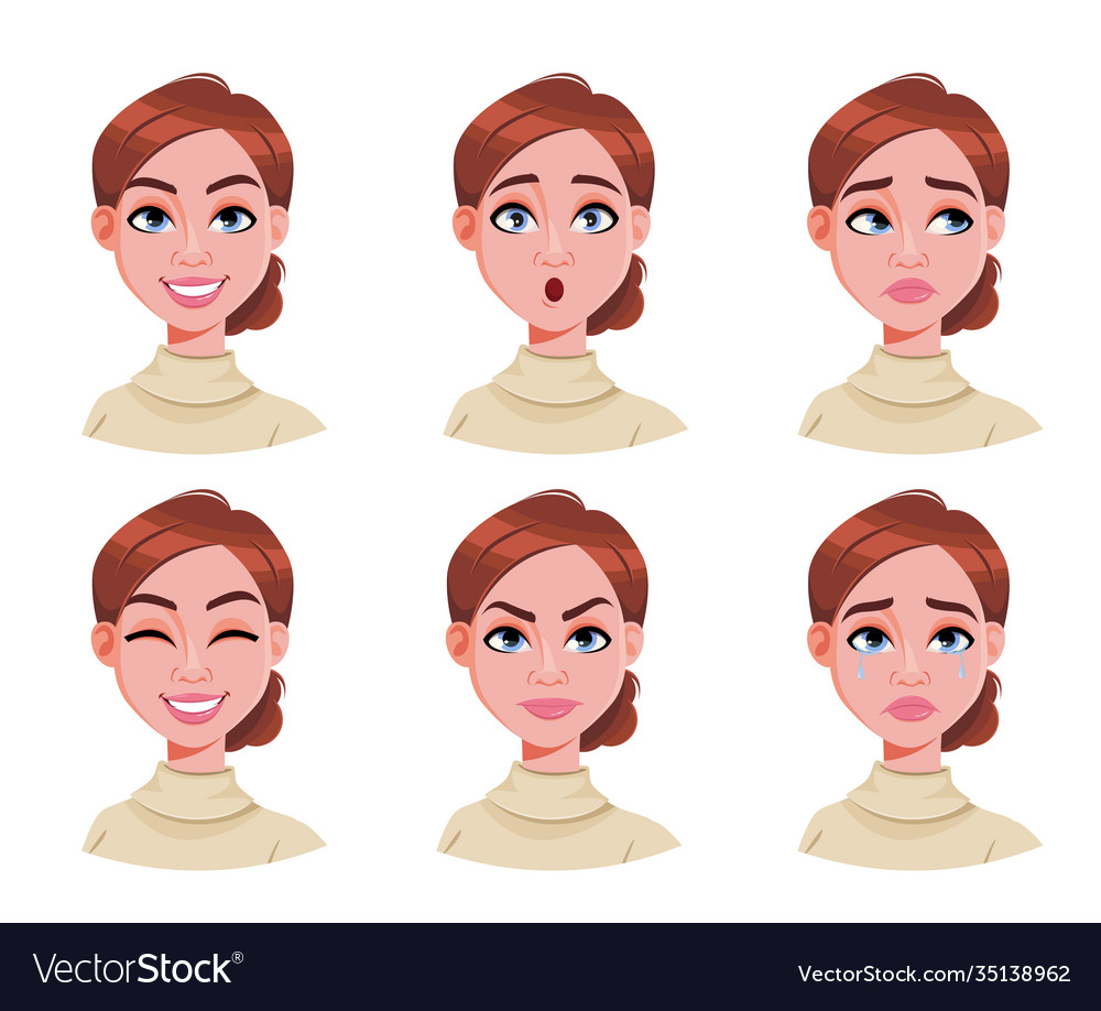 Face expressions cute woman with brown hair Vector Image