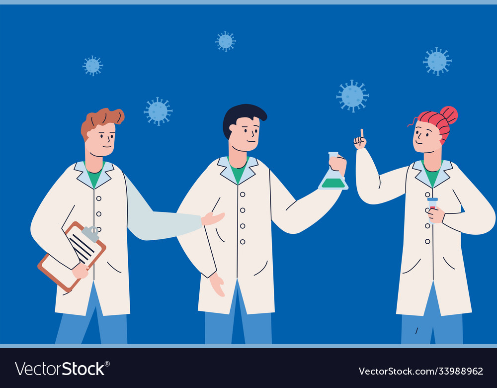 Group scientifics with clipboard and covid19 Vector Image