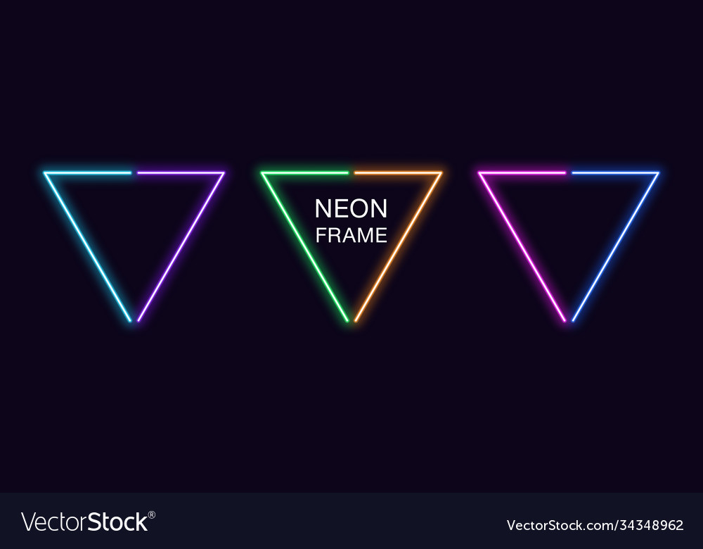 Neon triangle frame set triangular border vector image Neon triangle frame set triangular border