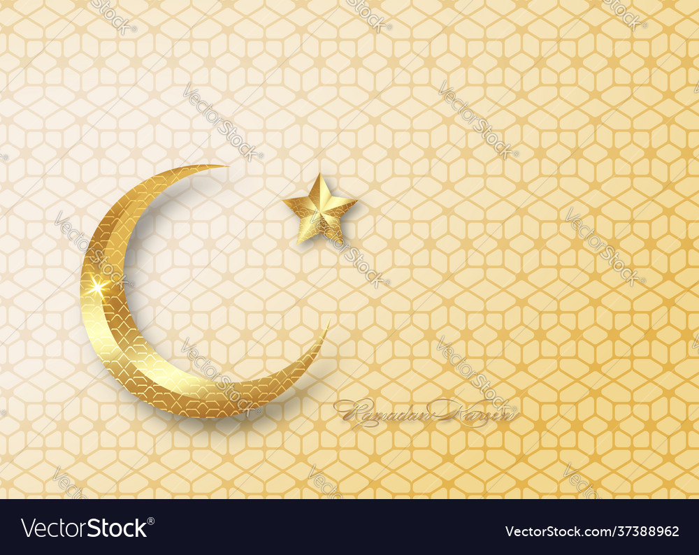 Ramadan kareem 2021 card gold half moon and star Vector Image Ramadan kareem 2021 card gold half moon and star