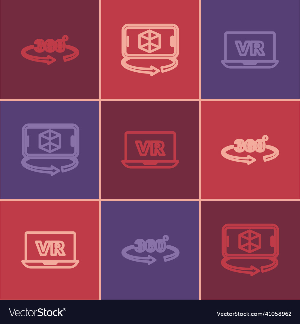 Set line 360 degree view virtual reality and 3d vector image Set line 360 degree view virtual reality and 3d