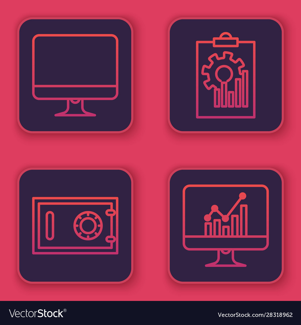Set line computer monitor screen safe clipboard vector image Set line computer monitor screen safe clipboard