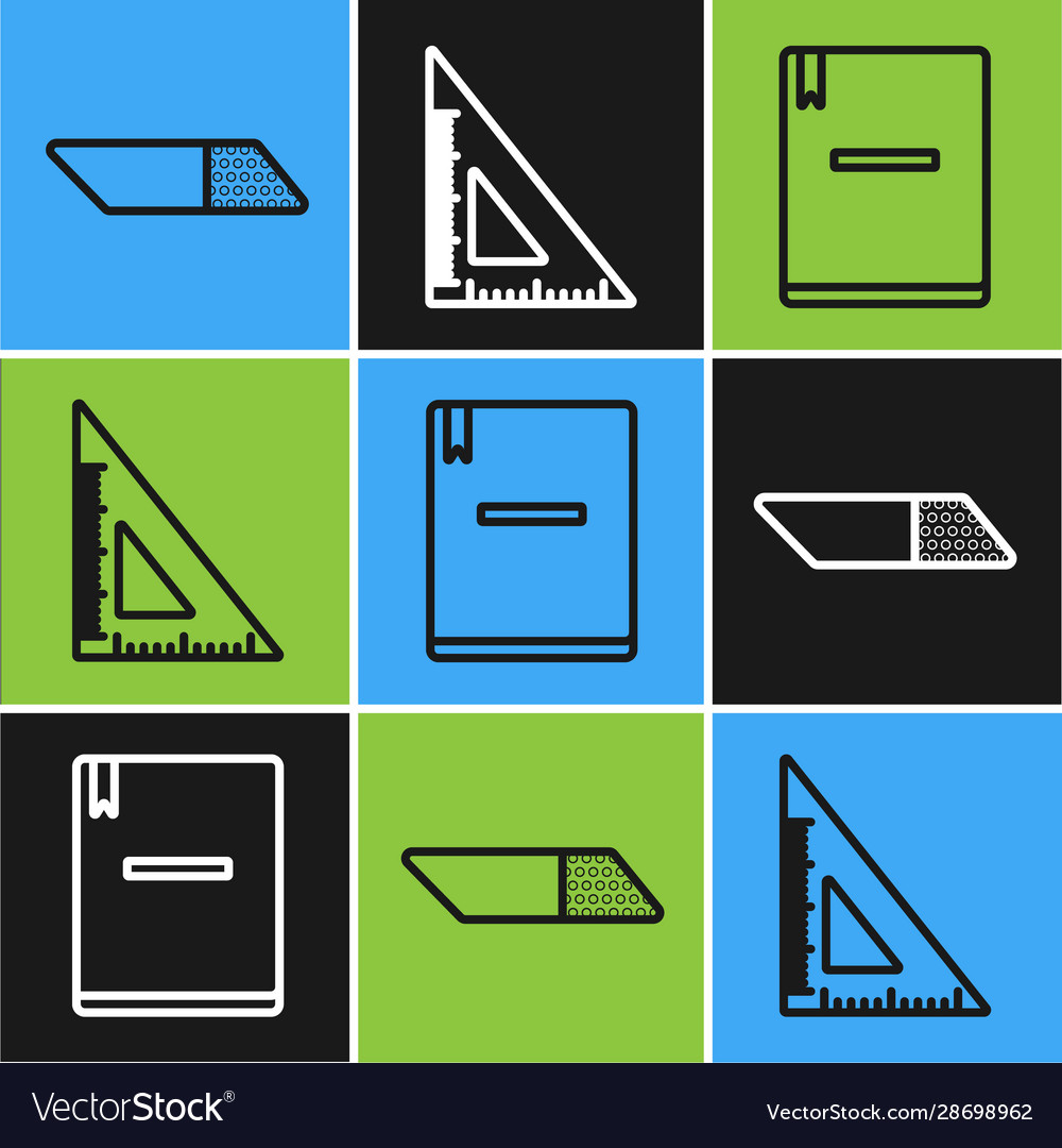 Set line eraser or rubber notebook and triangular vector image Set line eraser or rubber notebook and triangular
