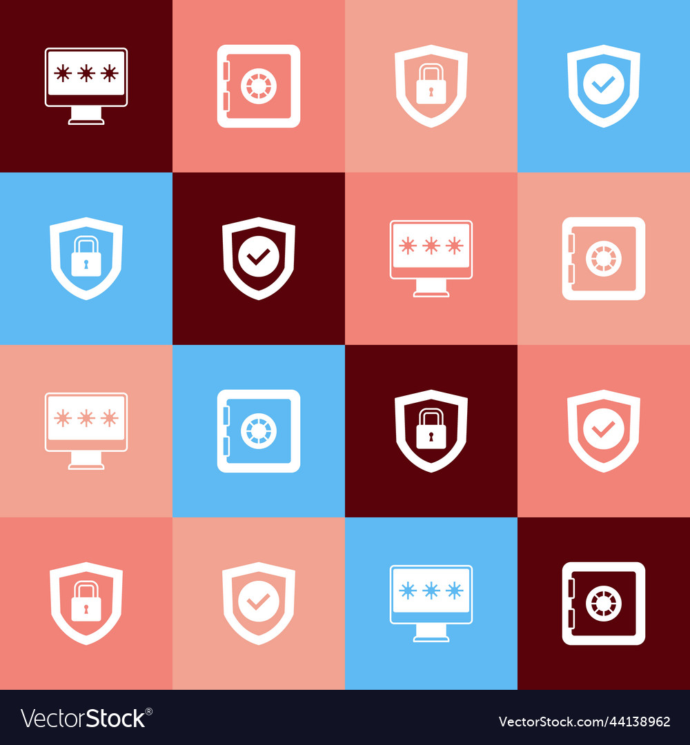 Set pop art monitor with password safe shield vector image Set pop art monitor with password safe shield