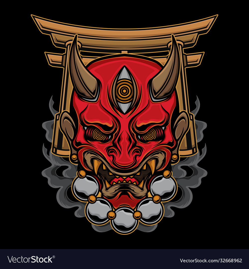 Traditional oni mask tattoo Royalty Free Vector Image