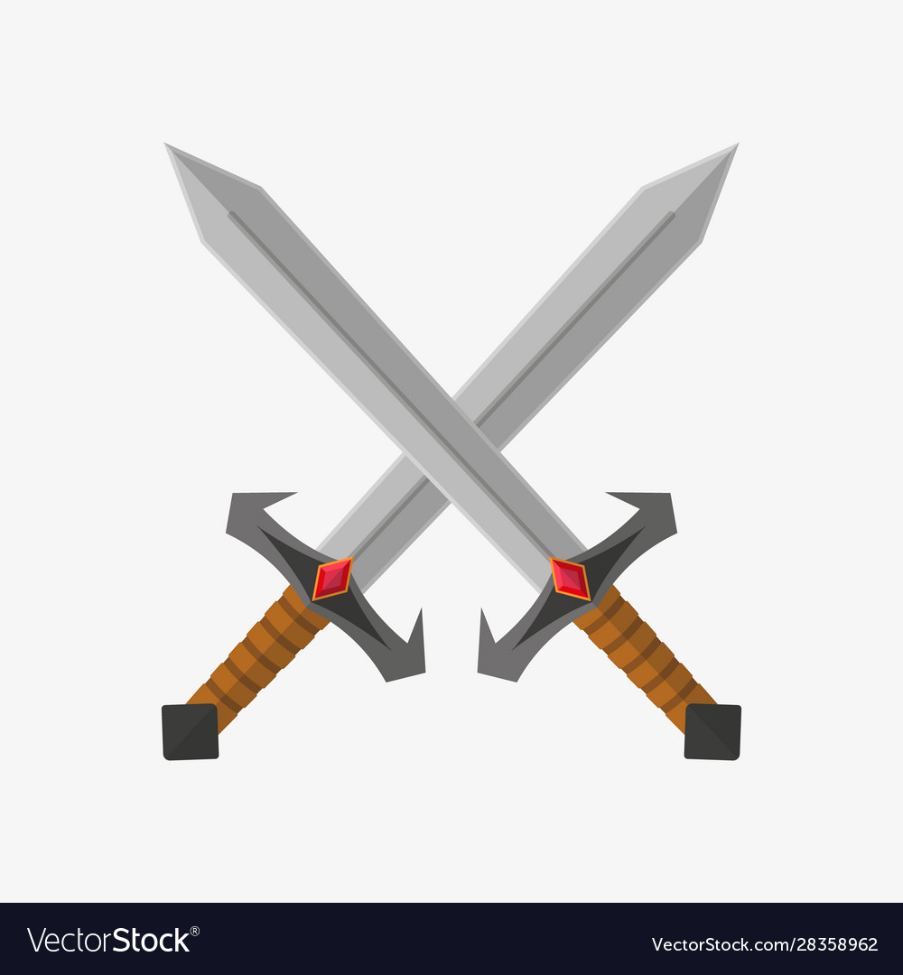 Two realistic crossed swords with golden handle Vector Image