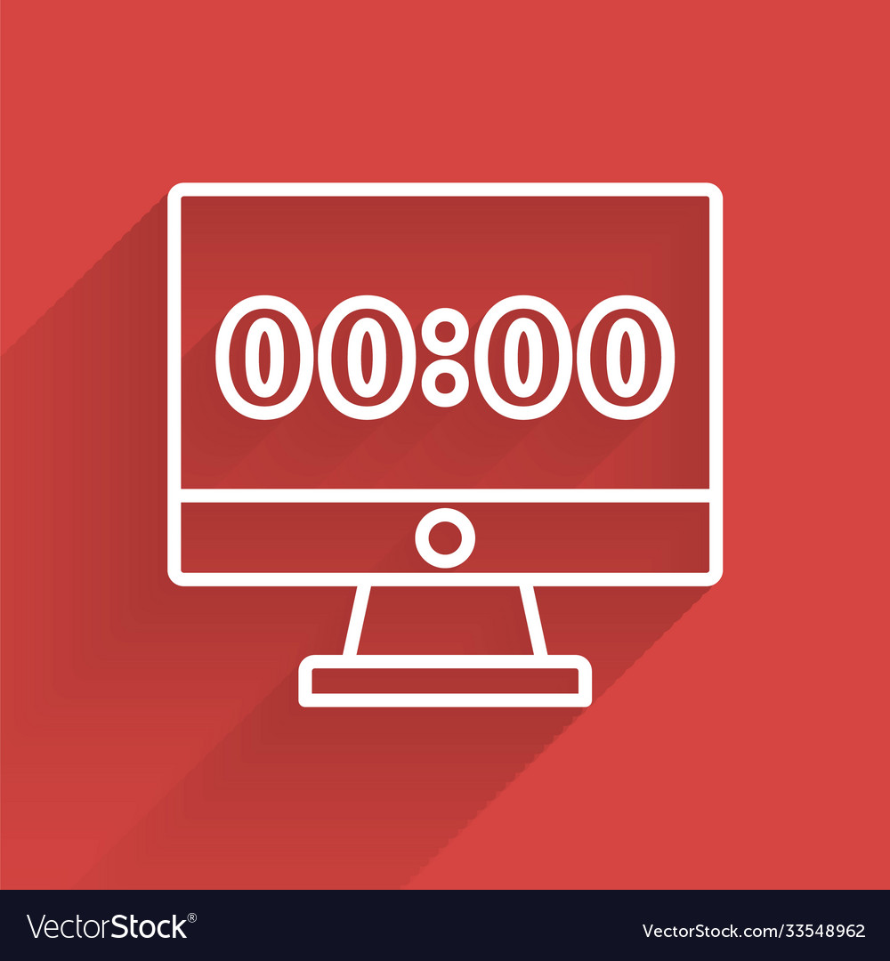 White line clock on computer monitor screen icon Vector Image White line clock on computer monitor screen icon
