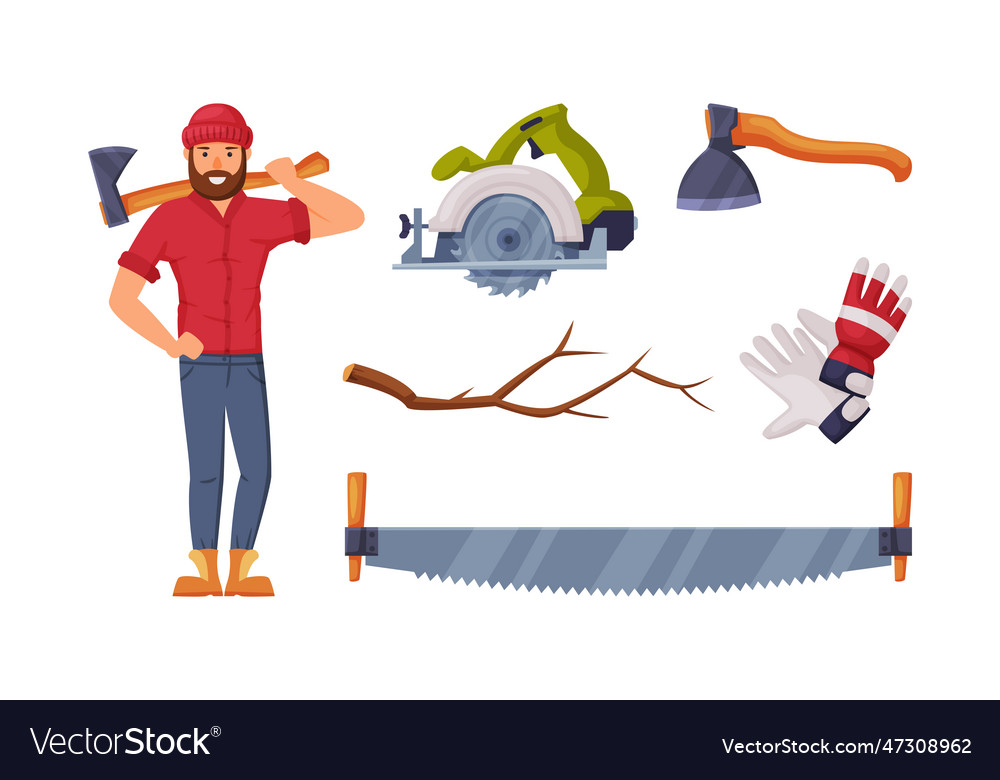 Wood chopping equipment with man woodcutter Vector Image