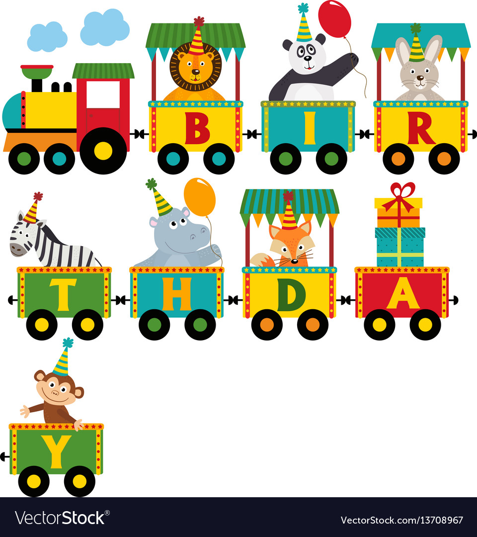 Download Birthday train with characters Royalty Free Vector Image