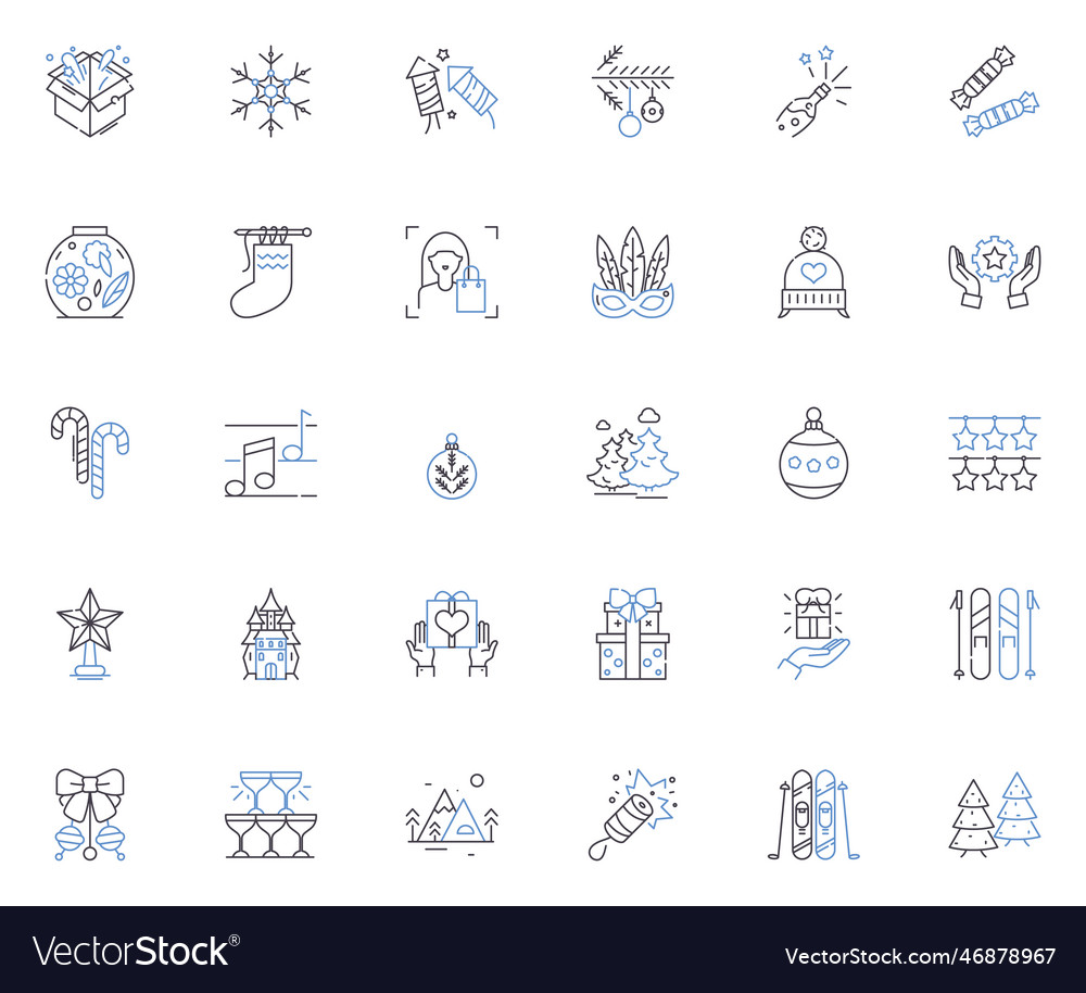 Blissful new year line icons collection renewal