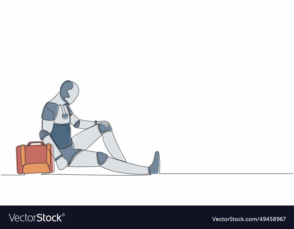 Continuous one line drawing depressed robot vector image Continuous one line drawing depressed robot