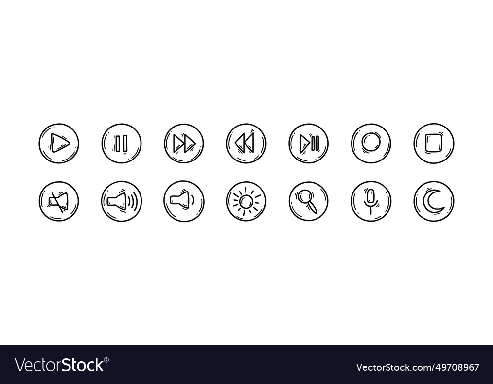 Doodle computer interface play stop forward vector image Doodle computer interface play stop forward