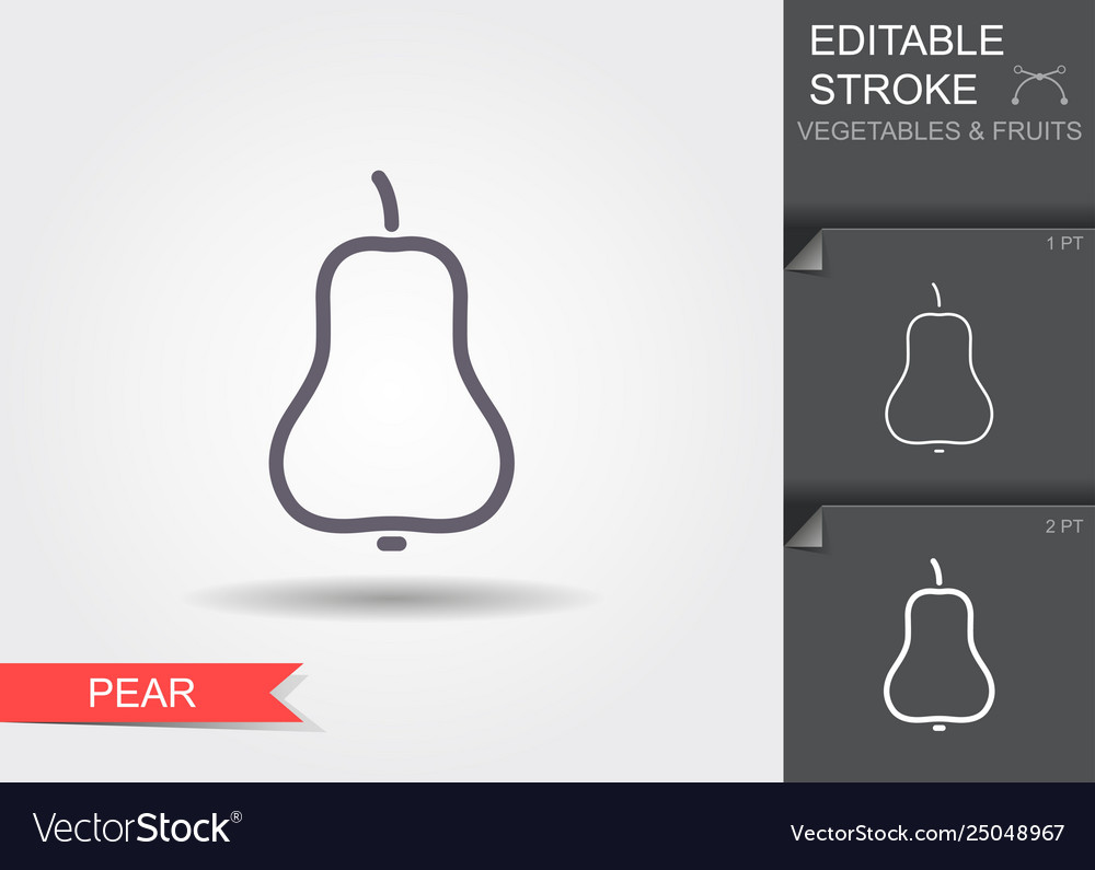 Pear line icon with editable stroke shadow vector image Pear line icon with editable stroke shadow