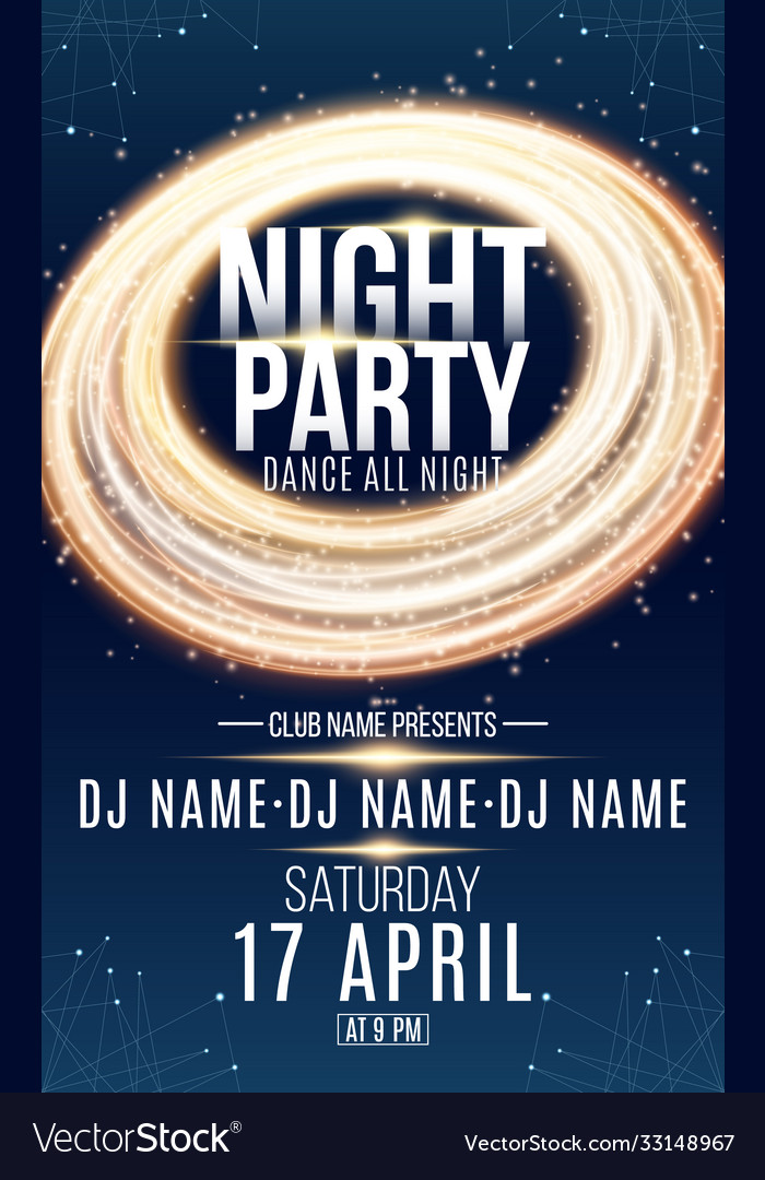 Poster for night dance party gold round banner Vector Image