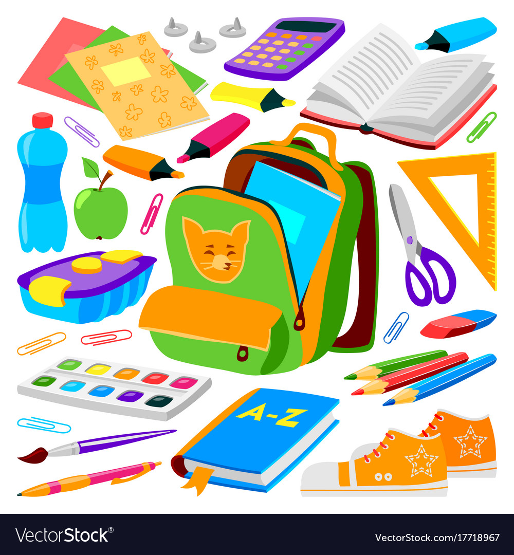 School Bag Backpack Full Of Supplies Children Vector Image