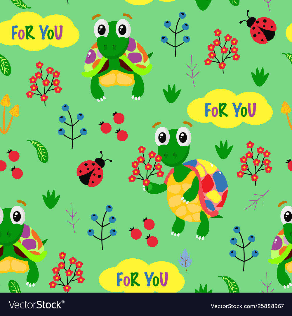 Seamless pattern for you with colorful turtles Vector Image Seamless pattern for you with colorful turtles