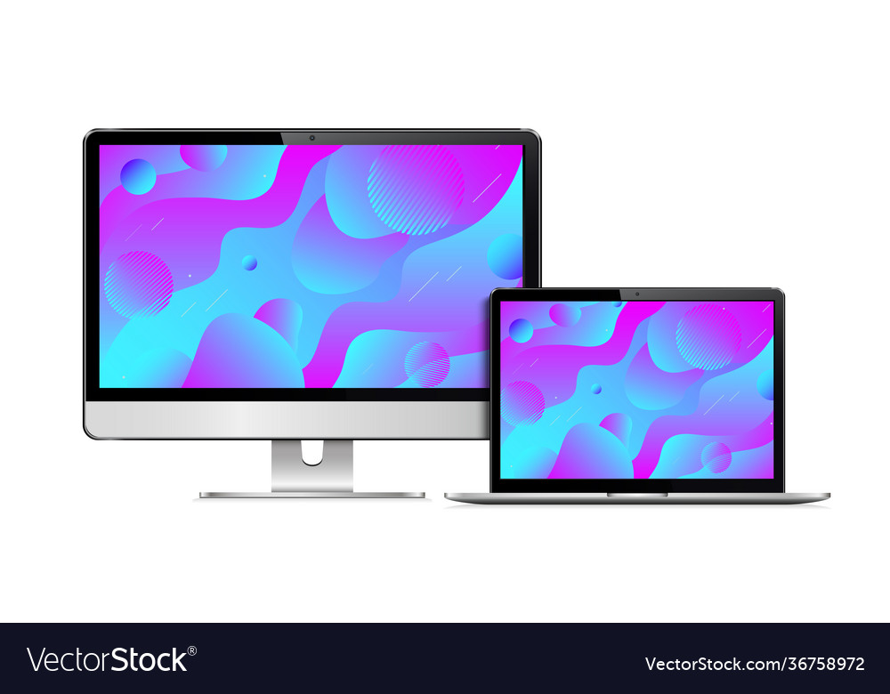 Computer and laptop with colorful screen