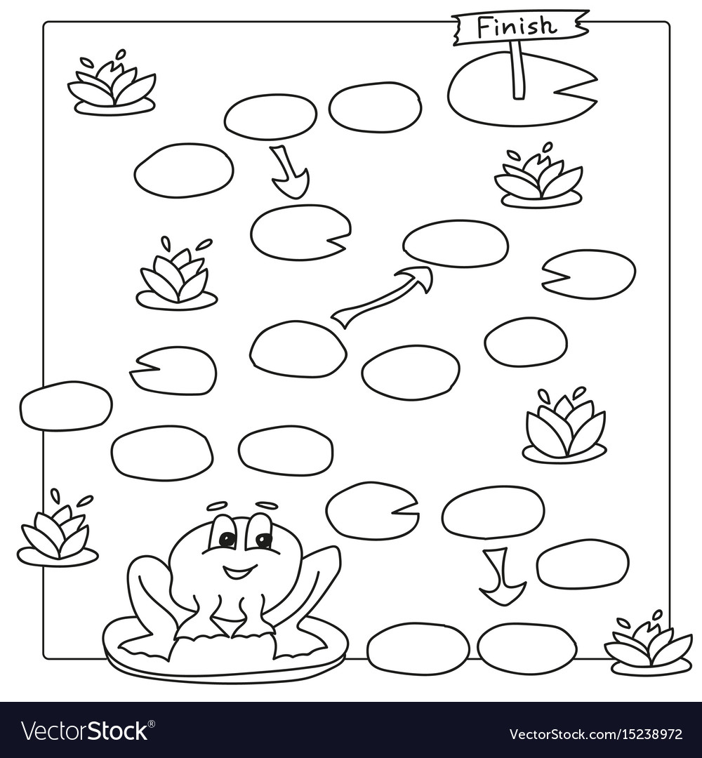 Game template with frog coloring book Royalty Free Vector