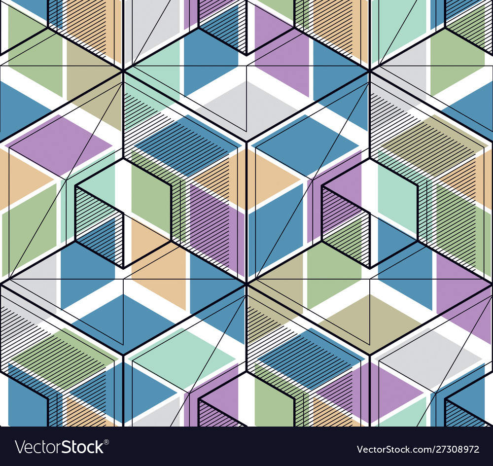 Geometric cubes abstract seamless pattern 3d vector image Geometric cubes abstract seamless pattern 3d