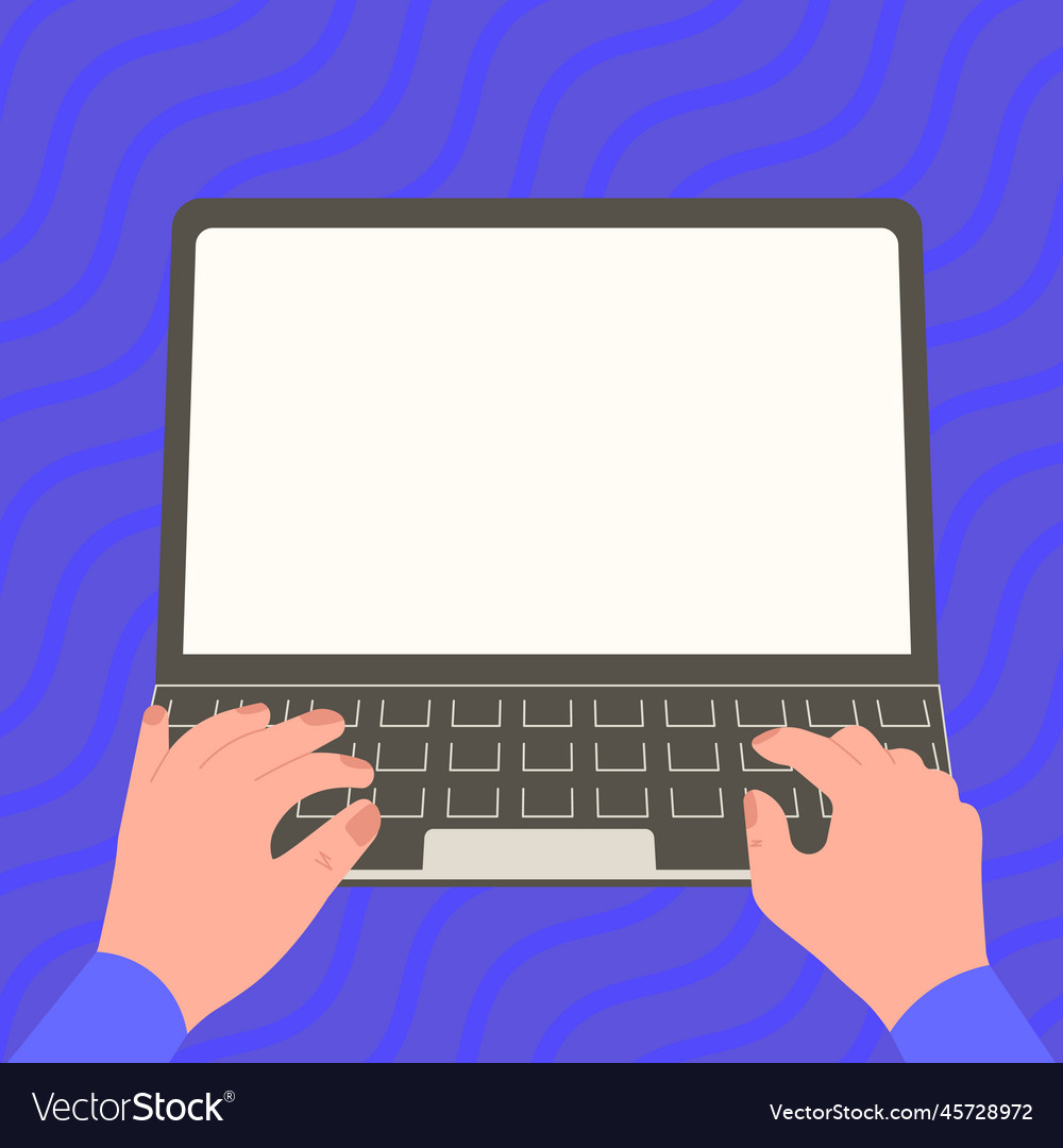 Hands typing text with keyboard laptop screen