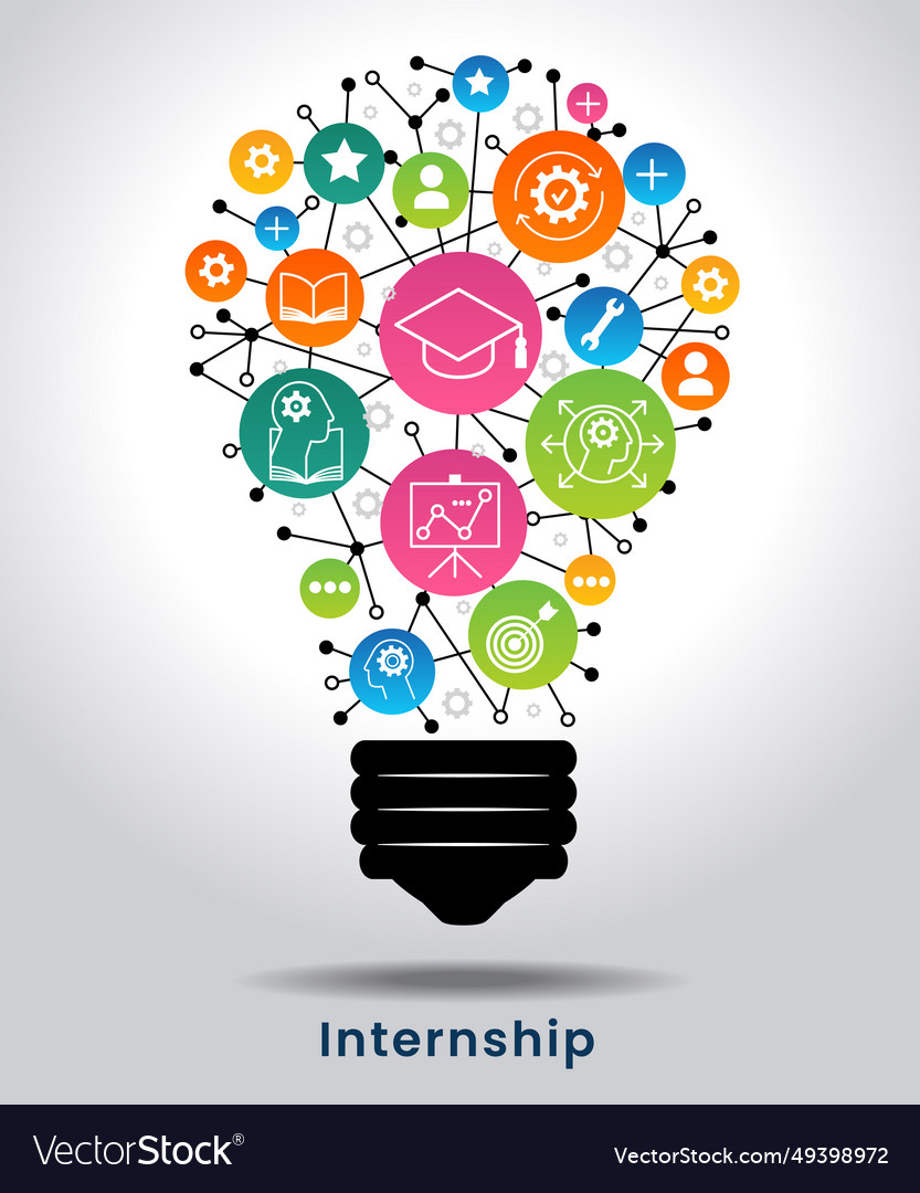 Internship concept light bulb with icons