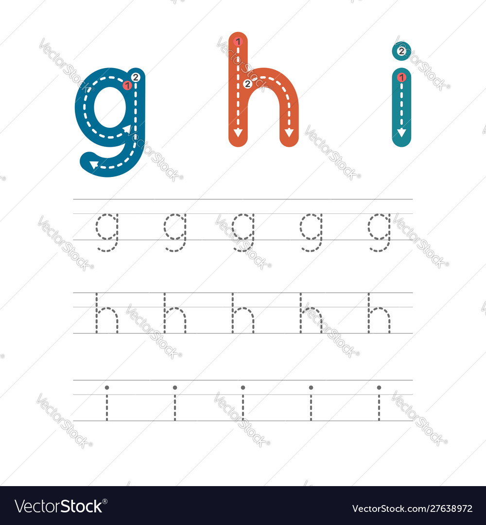 Learn to write letters ghi small vector image Learn to write letters ghi small