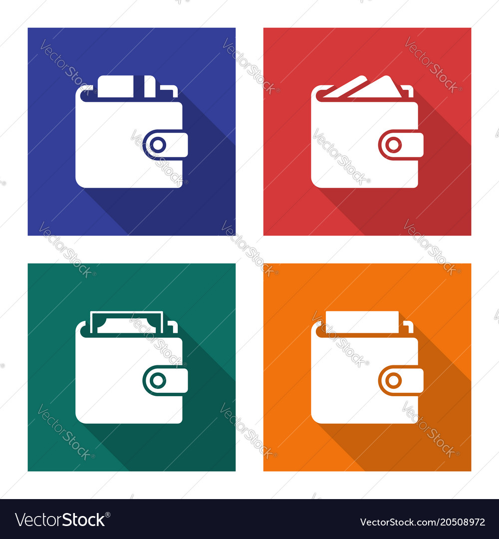 Packed wallets icons set in flat style with long