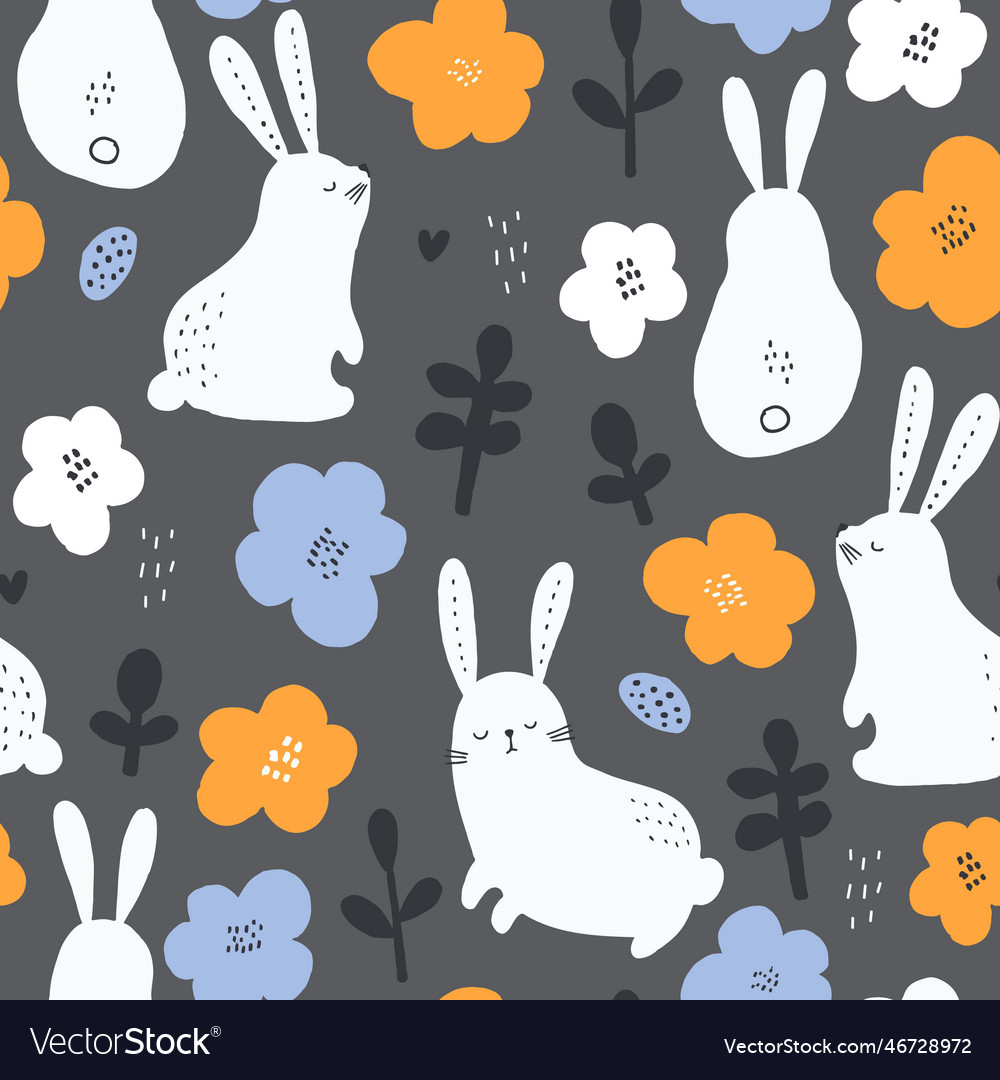 Seamless cartoon bunny pattern easter rabbits Vector Image