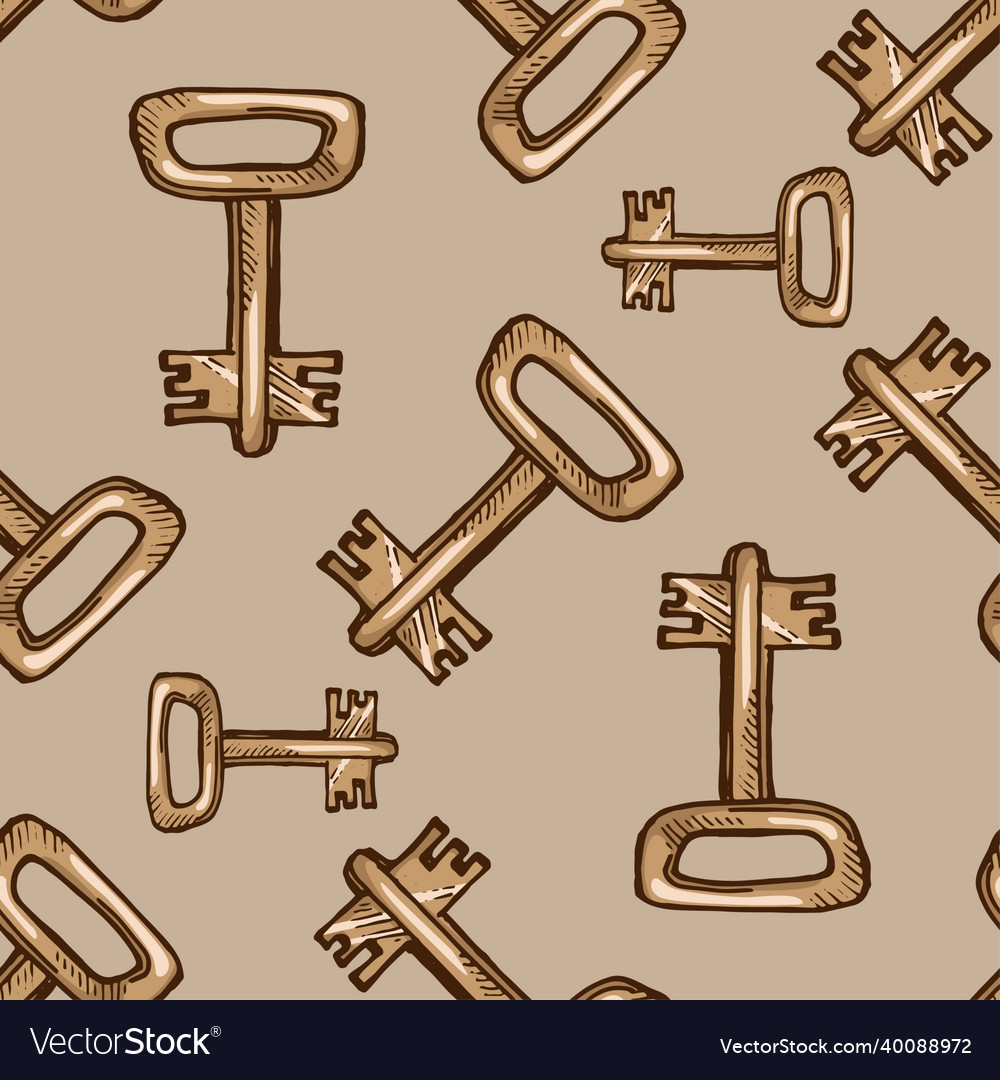 Seamless pattern of keys hand drawn