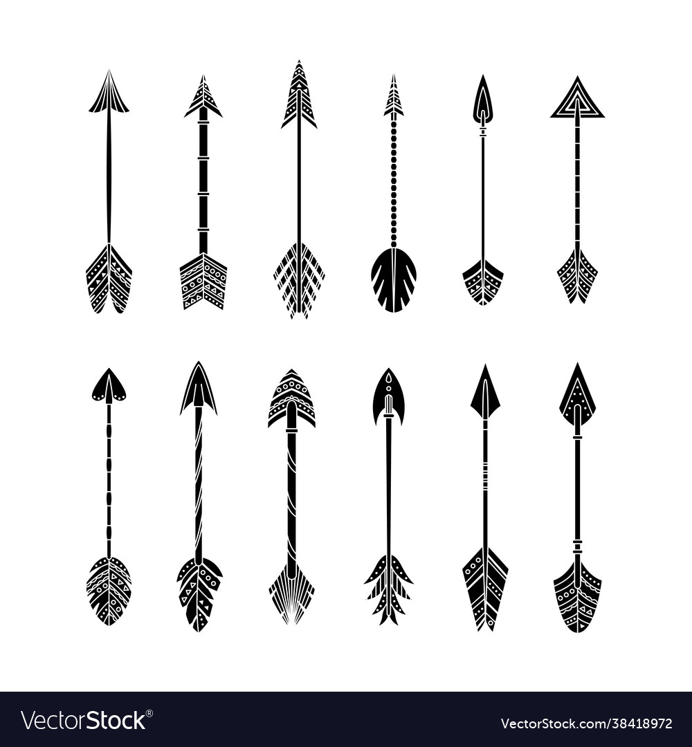 Set arrow in boho style with geometric vector image Set arrow in boho style with geometric