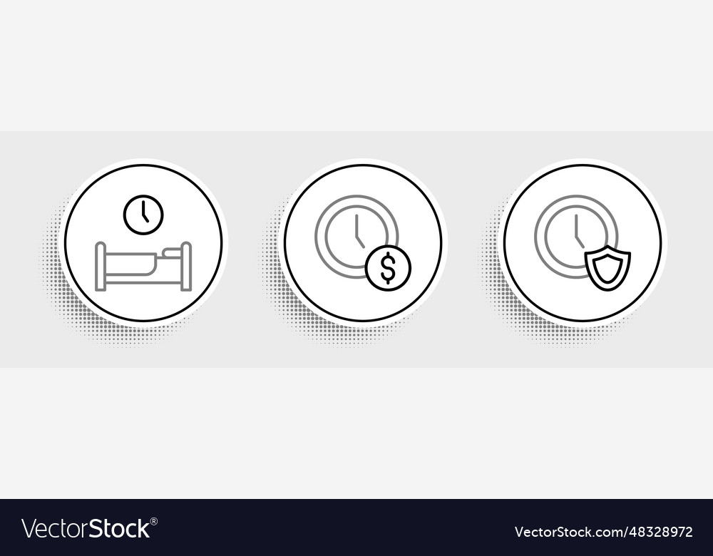 Set line clock with shield time to sleep vector image Set line clock with shield time to sleep