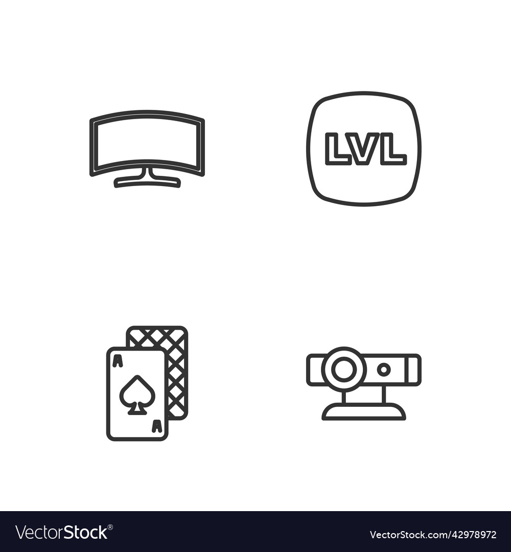 Set line web camera playing cards computer vector image Set line web camera playing cards computer