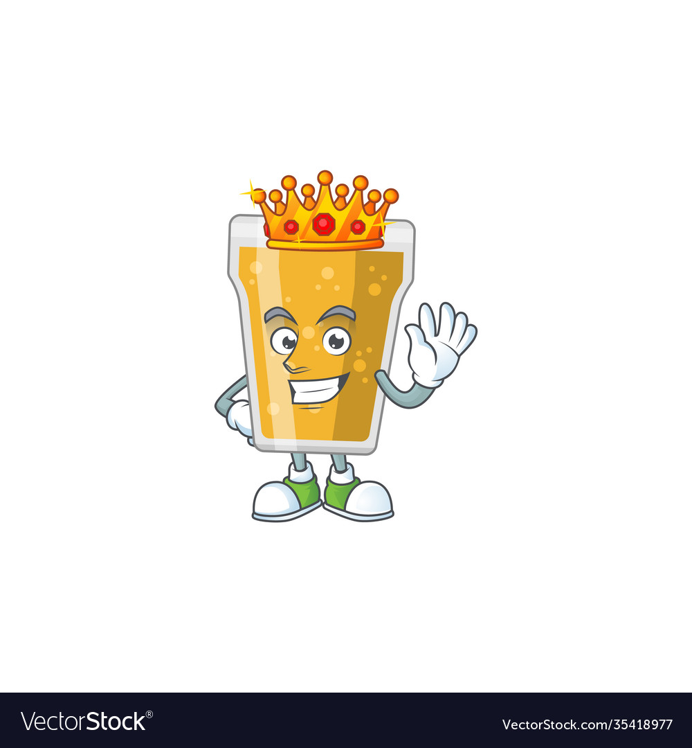 A charming king mug beer cartoon with gold crown Vector Image