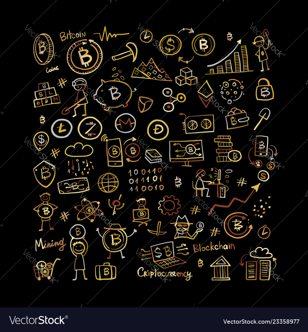 Bitcoin cryptocurrency and blockchain technology vector image Bitcoin cryptocurrency and blockchain technology