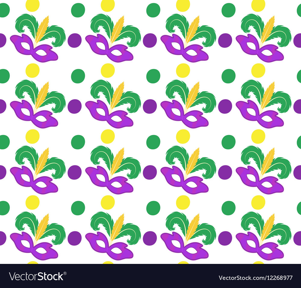 Mardi gras carnival seamless pattern with mask Vector Image