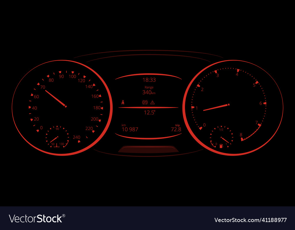 Realistic car dashboard speedometer and tachometer