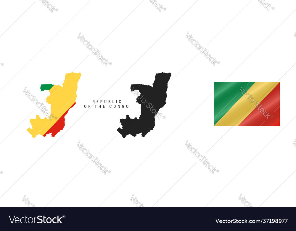 Republic Congo Detailed Flag Map Detailed Vector Image