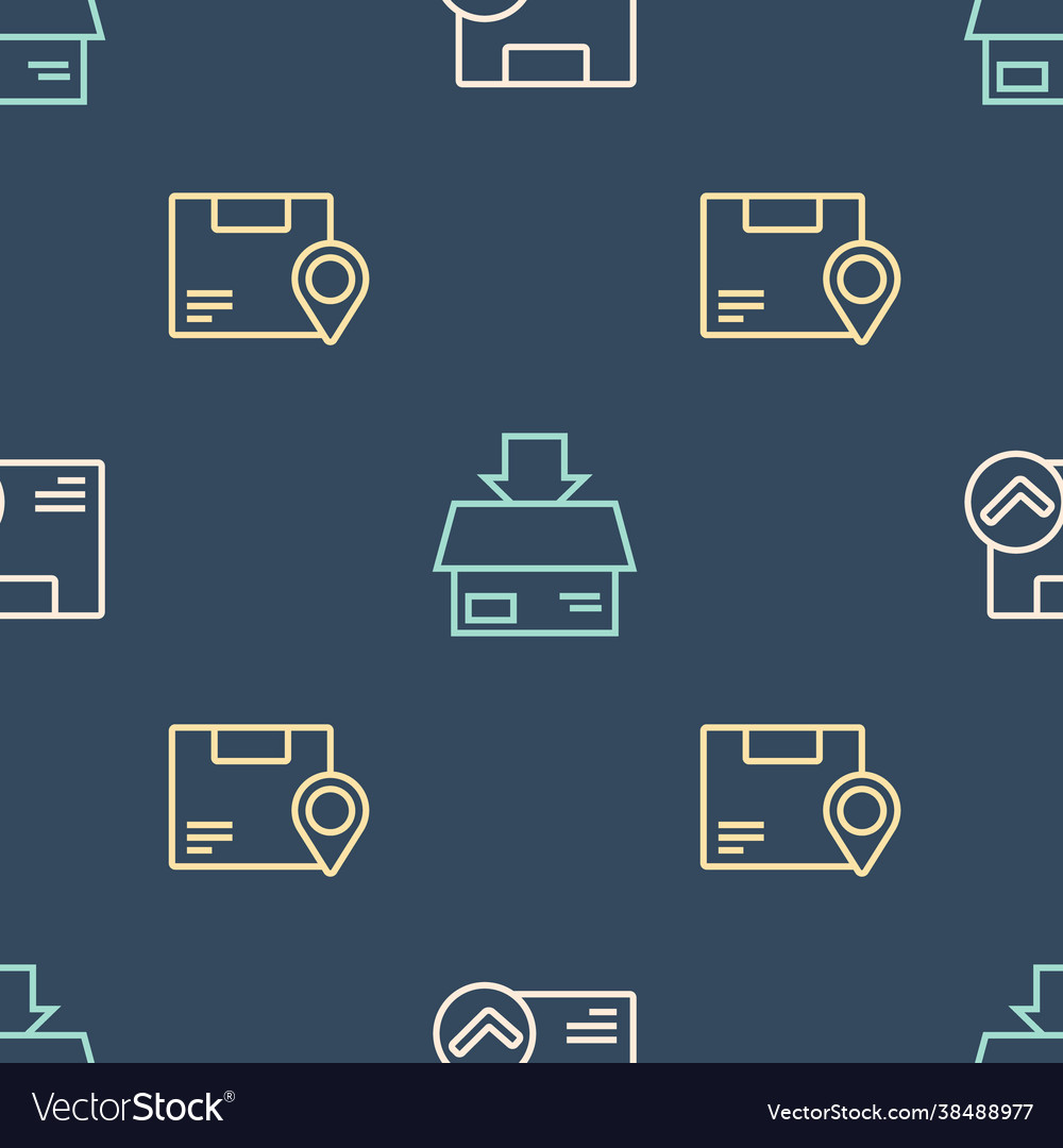 Set line package box with check mark location vector image Set line package box with check mark location