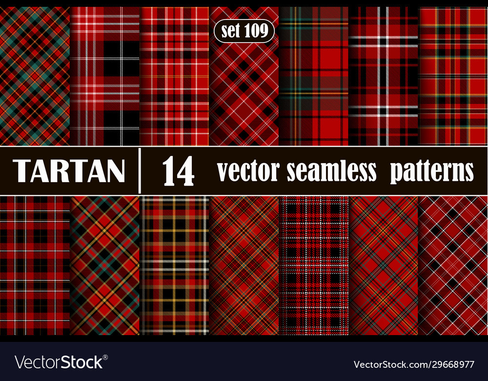 Set red tartan seamless pattern Royalty Free Vector Image