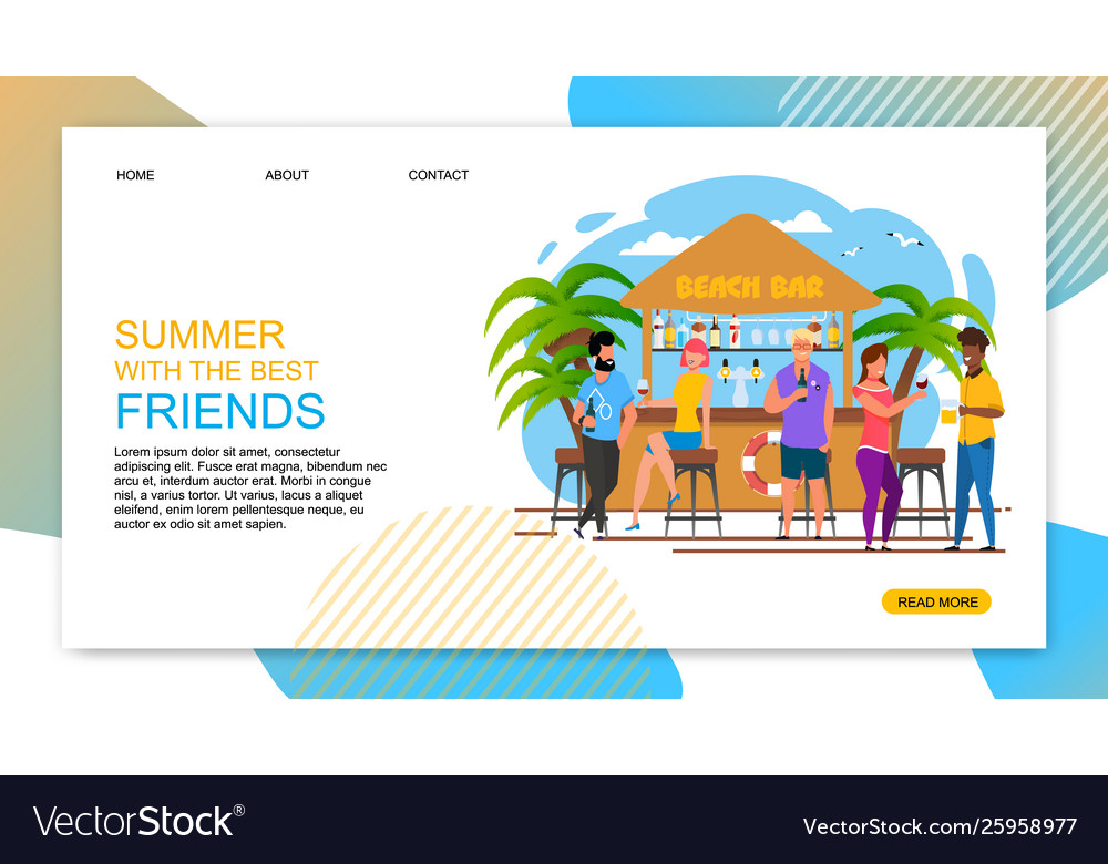 Summer with best friends cartoon text landing page