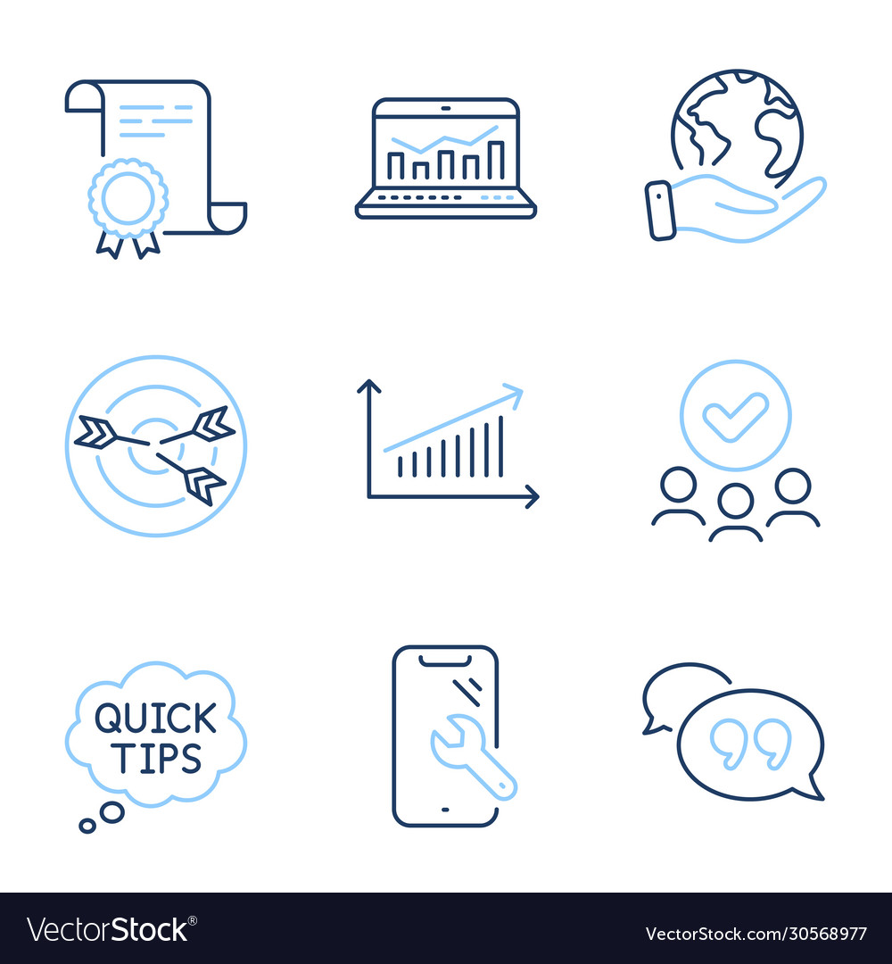 Targeting quick tips and chart icons set web vector image Targeting quick tips and chart icons set web