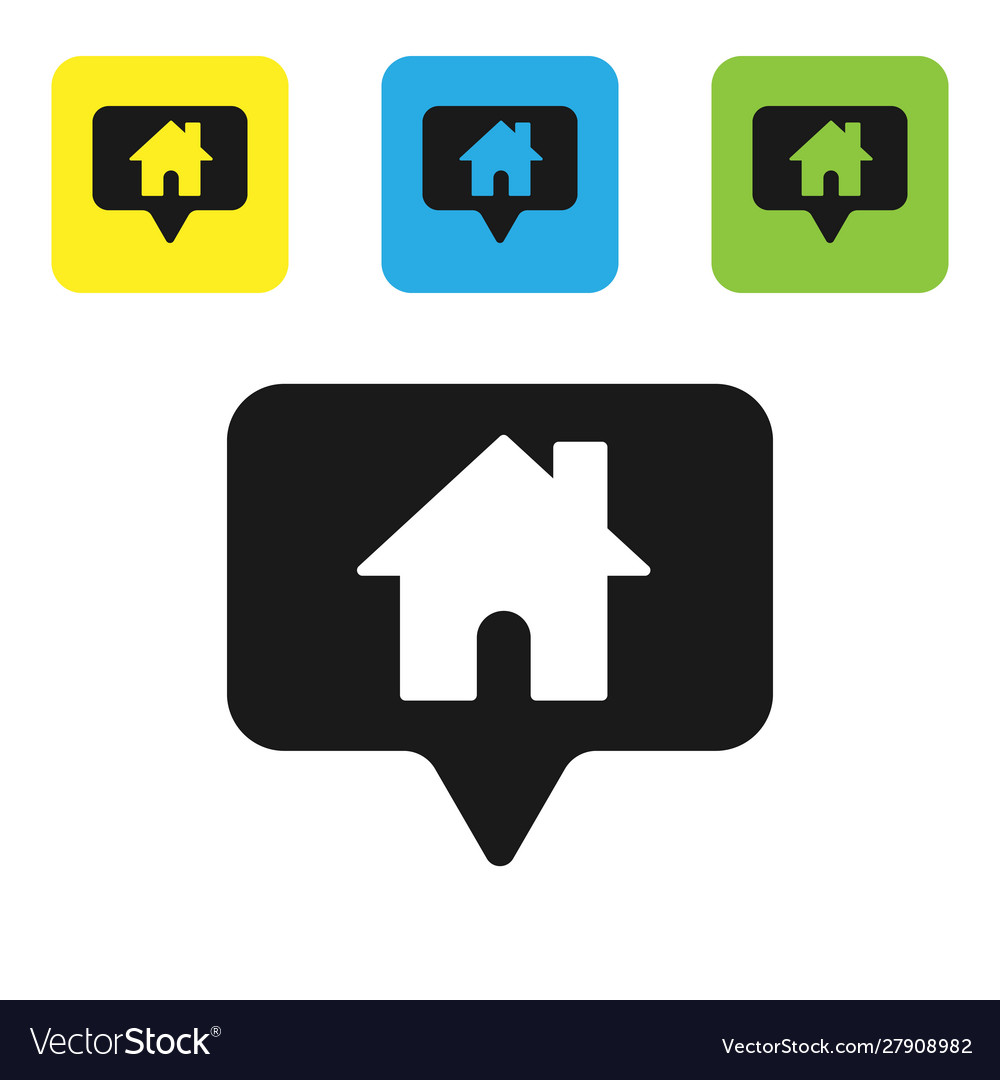 Black map pointer with house icon isolated vector image Black map pointer with house icon isolated