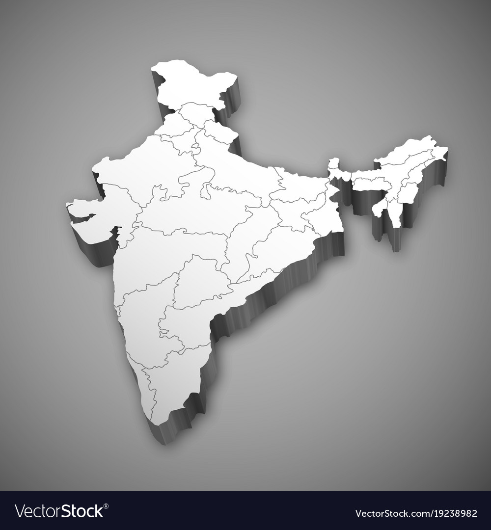 Detailed 3d Map Of India Asia With All States And Vector 19238982 