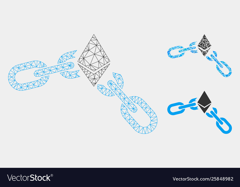Ethereum broken chain mesh wire frame model vector image Ethereum broken chain mesh wire frame model