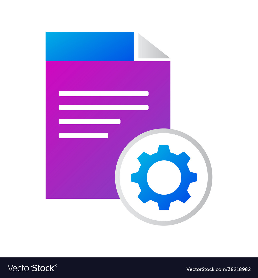 File icon with setting gear gradient vector image File icon with setting gear gradient